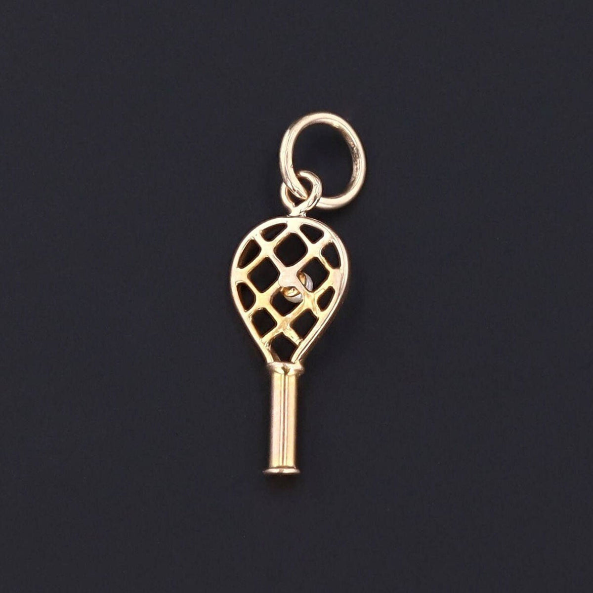 Tennis Racket Charm | 10k Gold Tennis Racket with Pearl - Trademark Antiques