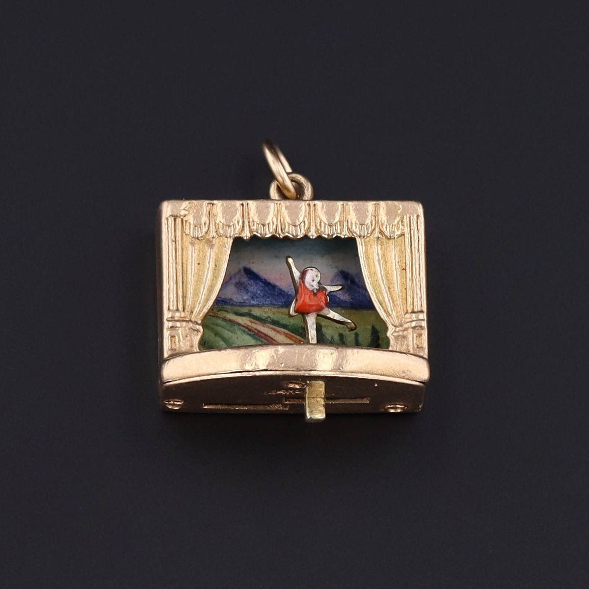 Theatre or Ballet Charm or Pendant | 14k Gold &amp; Enamel Stage Charm - Trademark Antiques