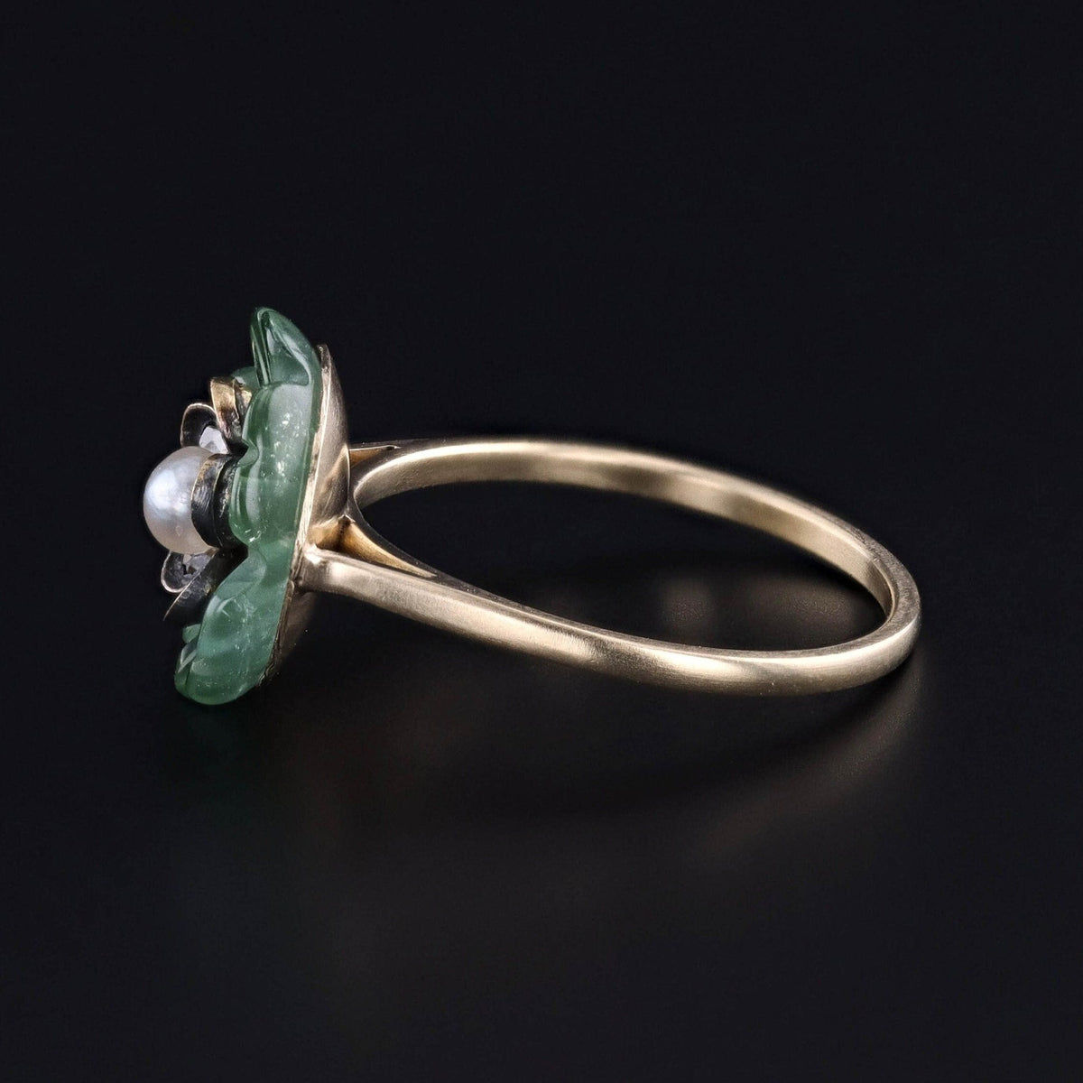 Tourmaline Diamond &amp; Pearl Flower Ring of 14k Gold - Trademark Antiques