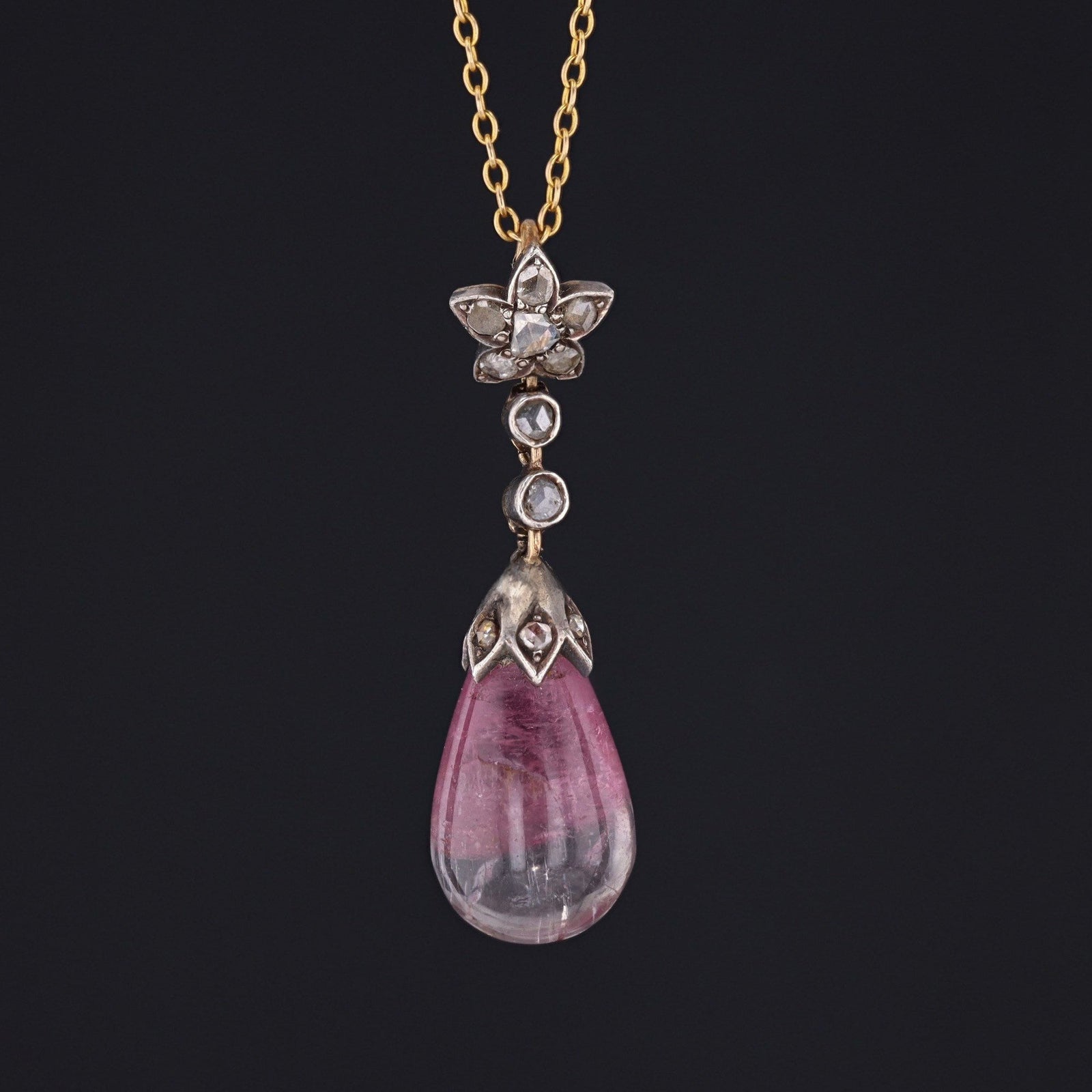 Tourmaline & Diamond Pendant | 14k Gold and Silver Pendant with Optional 9ct Chain - Trademark Antiques
