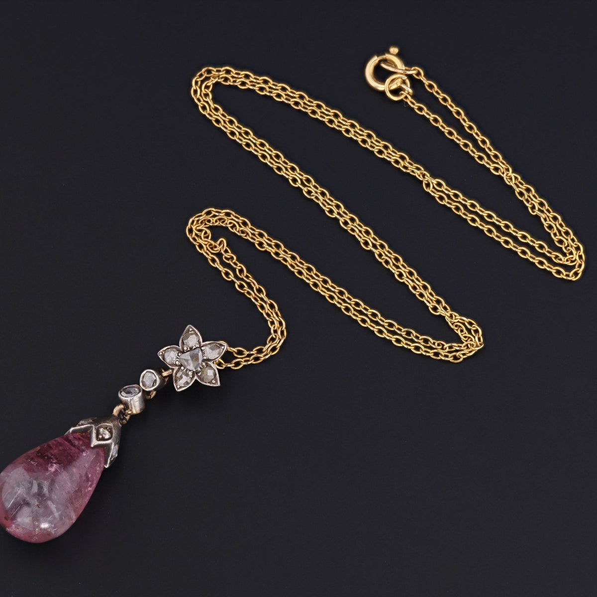 Tourmaline &amp; Diamond Pendant | 14k Gold and Silver Pendant with Optional 9ct Chain - Trademark Antiques