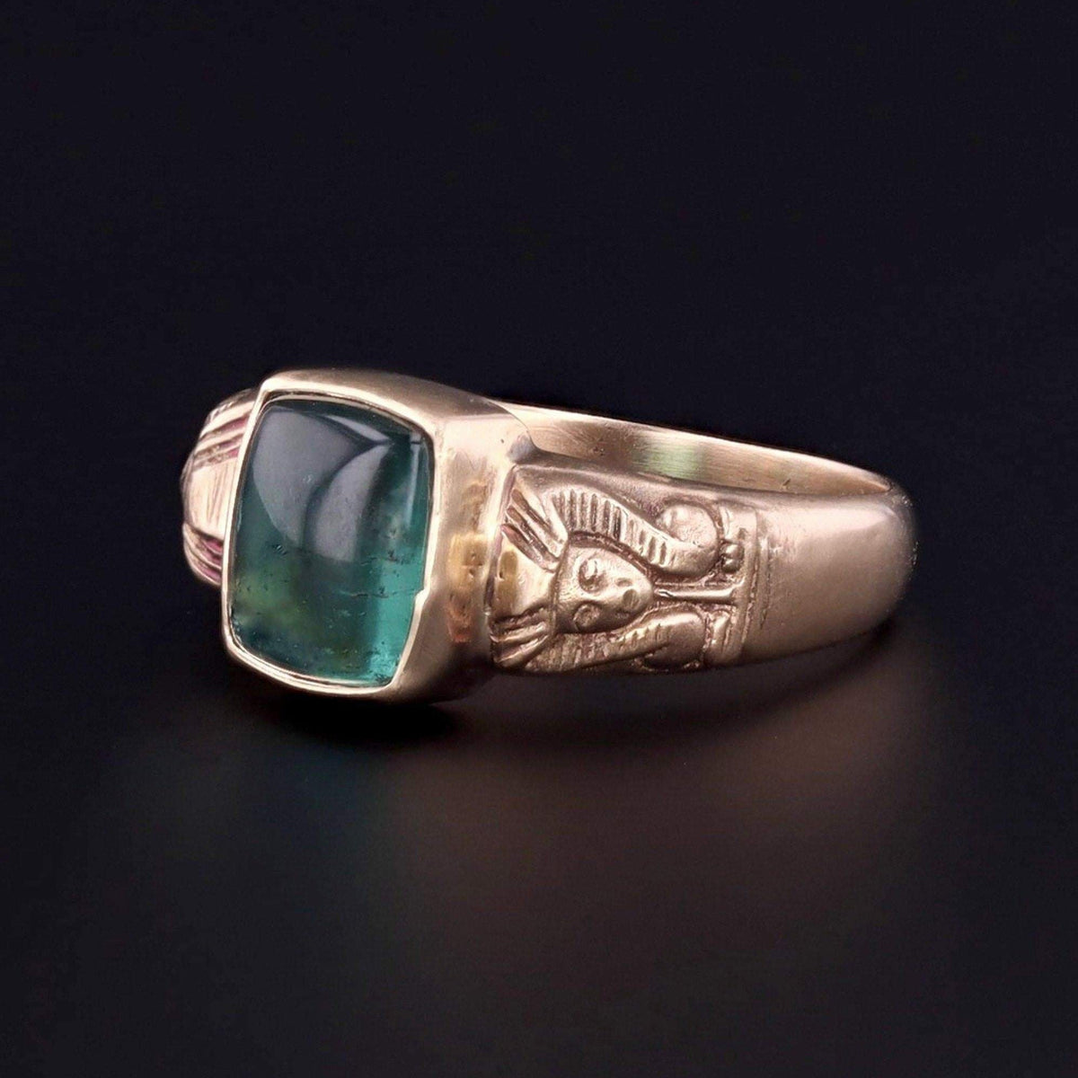 Tourmaline Ring | 14k Gold &amp; Green Tourmaline Pharaoh Ring - Trademark Antiques