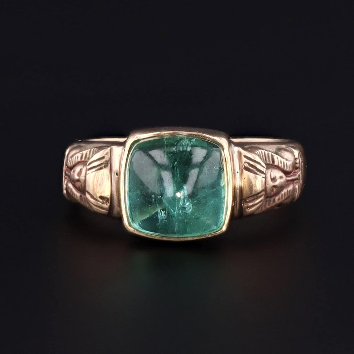 Tourmaline Ring | 14k Gold &amp; Green Tourmaline Pharaoh Ring - Trademark Antiques