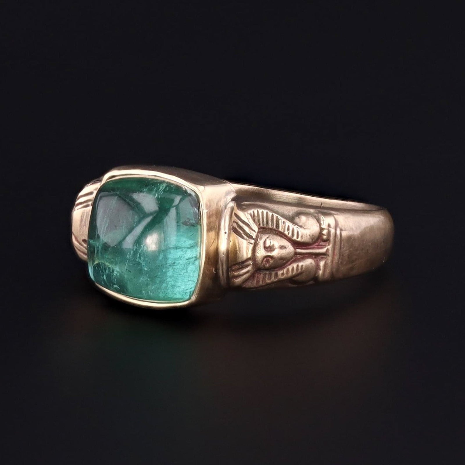 Tourmaline Ring | 14k Gold & Green Tourmaline Pharaoh Ring - Trademark Antiques