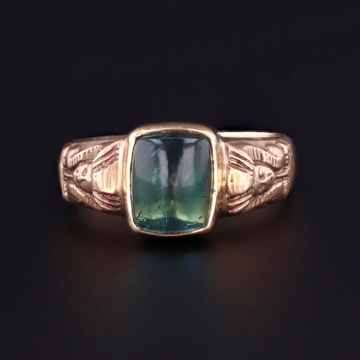 Tourmaline Ring | 14k Gold &amp; Green Tourmaline Pharaoh Ring - Trademark Antiques