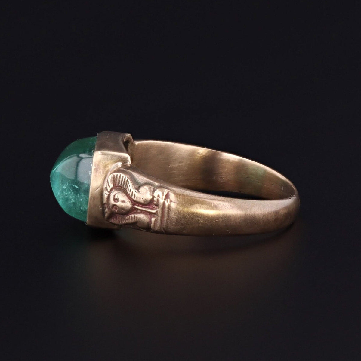 Tourmaline Ring | 14k Gold &amp; Green Tourmaline Pharaoh Ring - Trademark Antiques