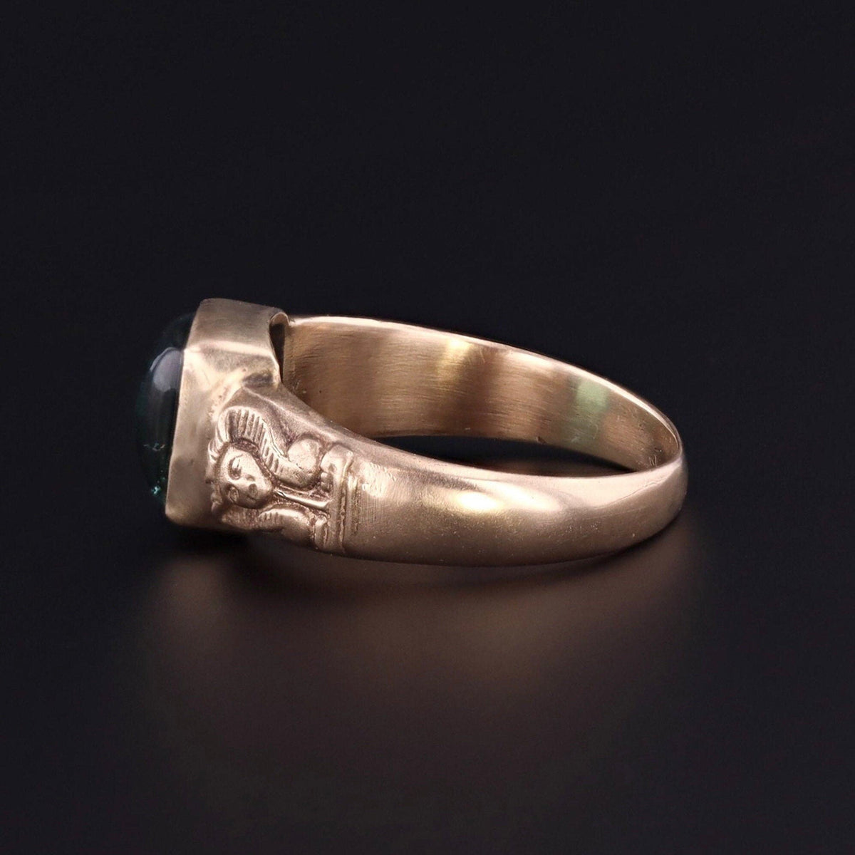Tourmaline Ring | 14k Gold &amp; Green Tourmaline Pharaoh Ring - Trademark Antiques