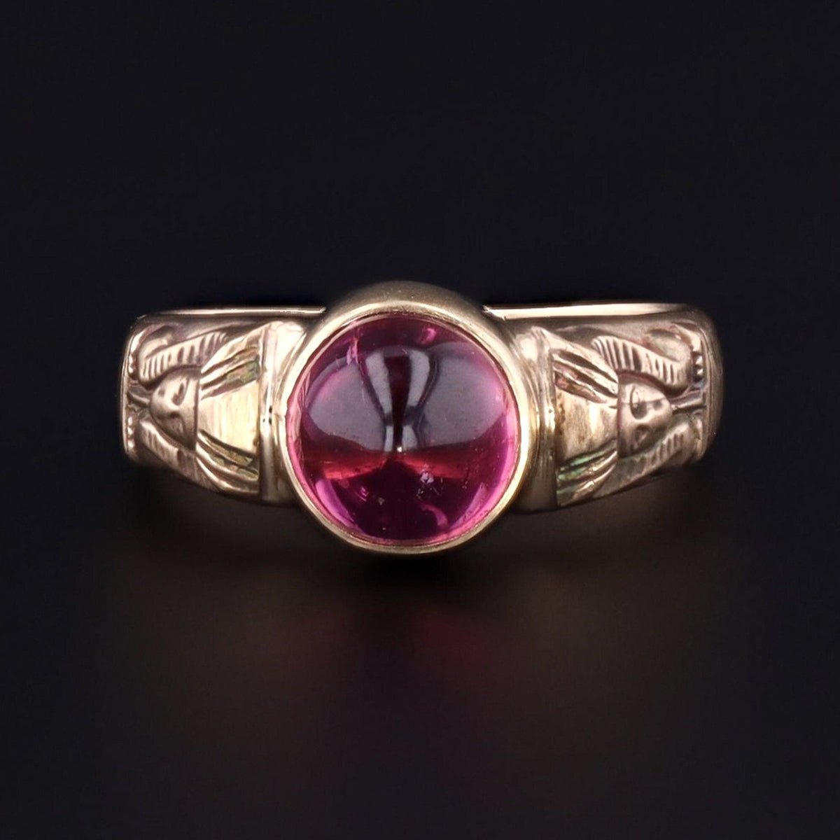 Tourmaline Ring | 14k Gold &amp; Pink Tourmaline Pharaoh Ring - Trademark Antiques