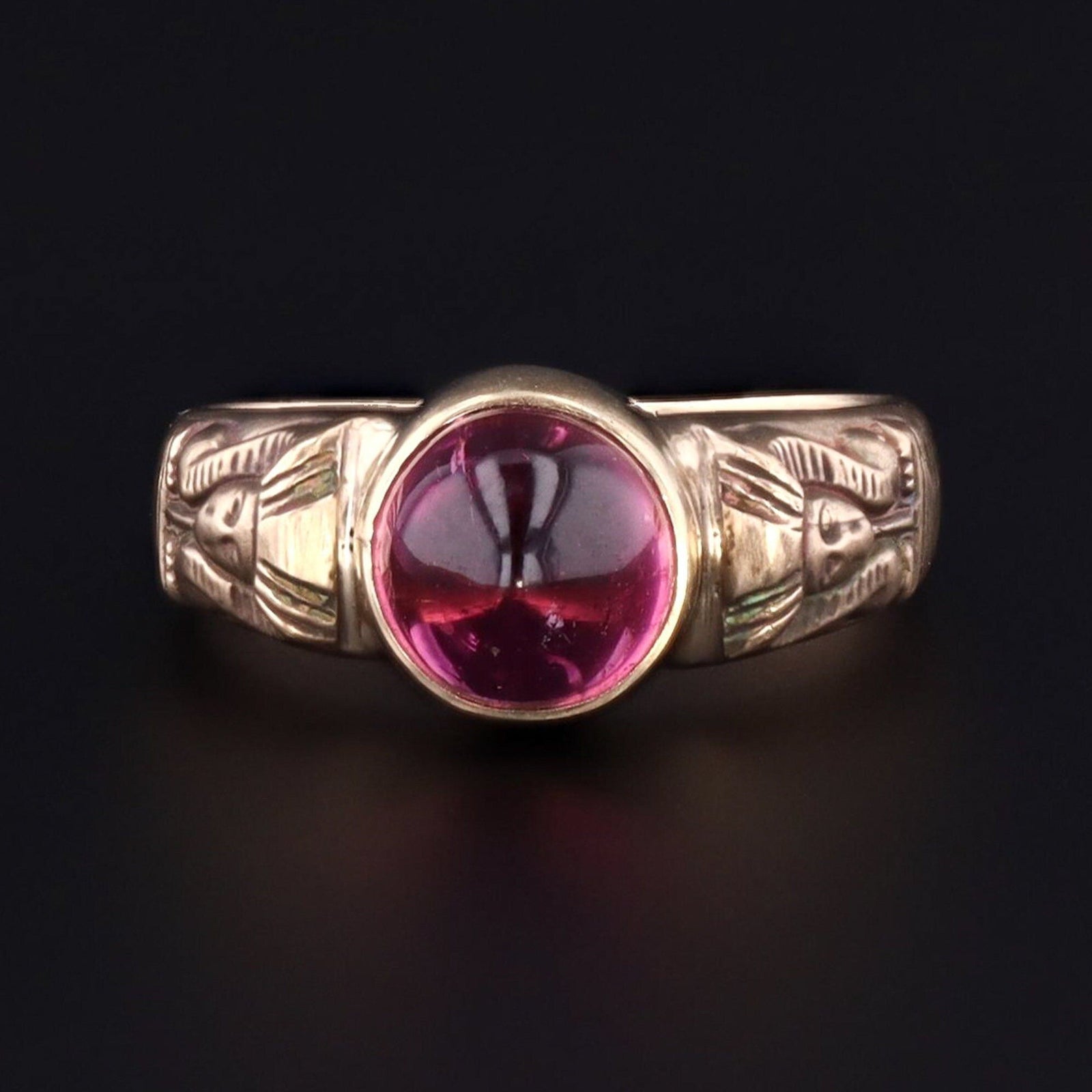 Tourmaline Ring | 14k Gold & Pink Tourmaline Pharaoh Ring - Trademark Antiques