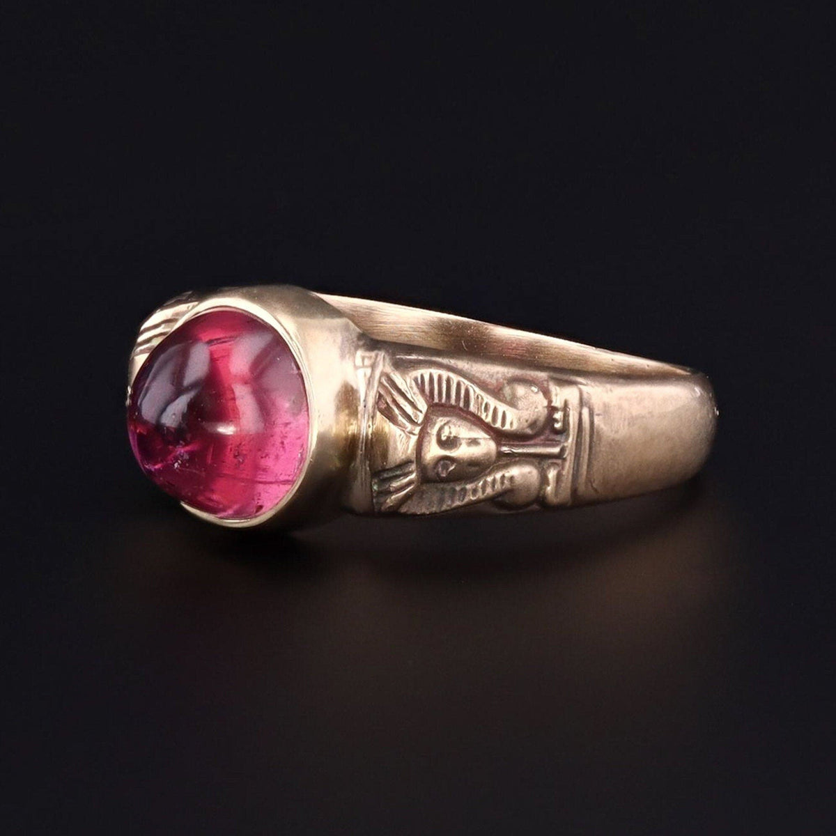 Tourmaline Ring | 14k Gold &amp; Pink Tourmaline Pharaoh Ring - Trademark Antiques