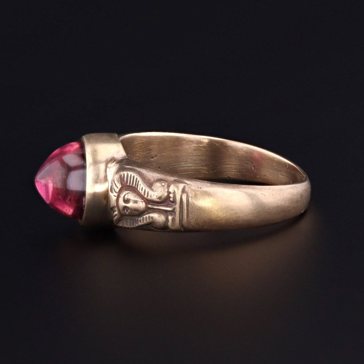 Tourmaline Ring | 14k Gold &amp; Pink Tourmaline Pharaoh Ring - Trademark Antiques
