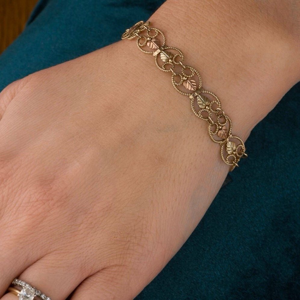 Tri - Color Gold Bracelet | Rose Green &amp; Yellow Gold Leave Bracelet - Trademark Antiques