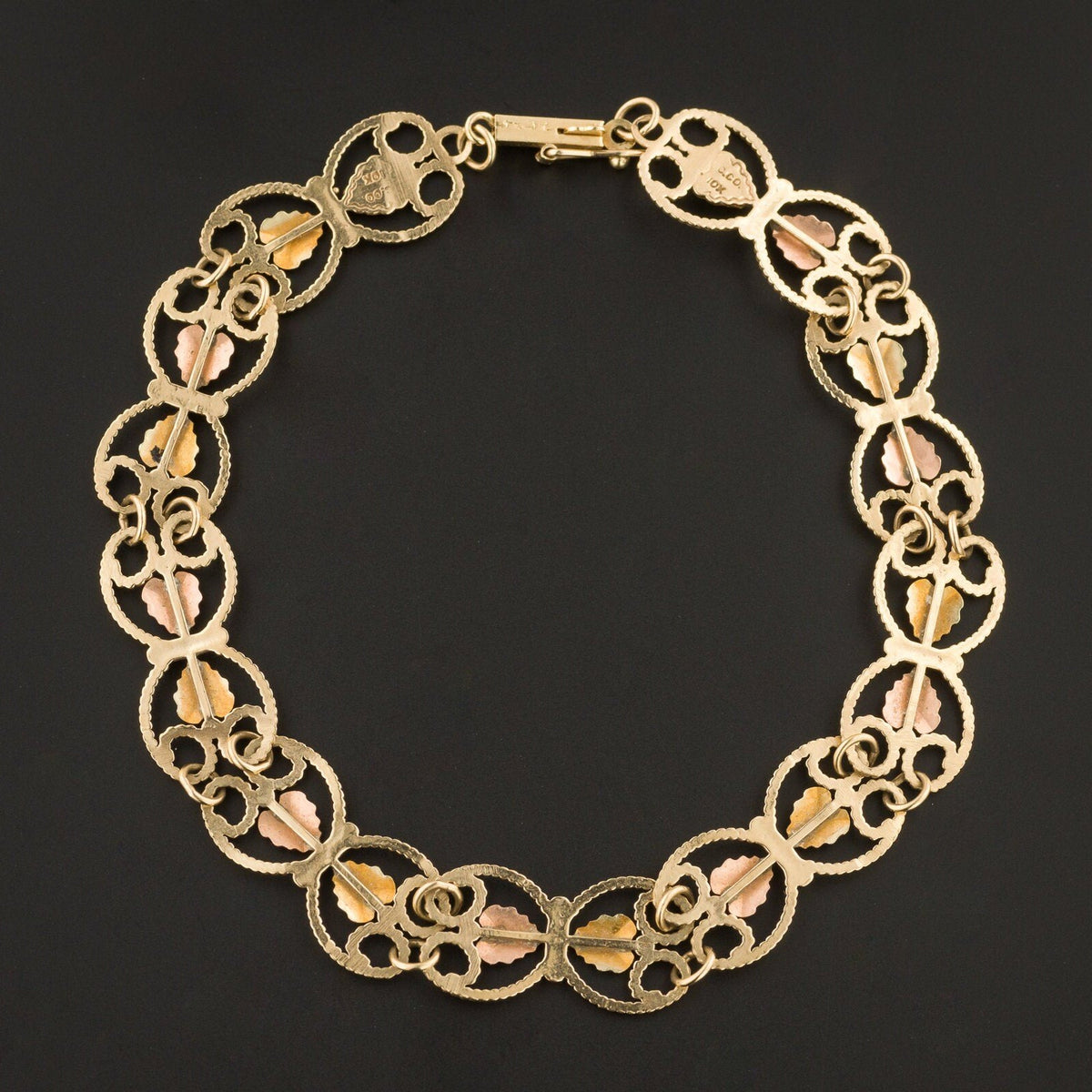 Tri - Color Gold Bracelet | Rose Green &amp; Yellow Gold Leave Bracelet - Trademark Antiques