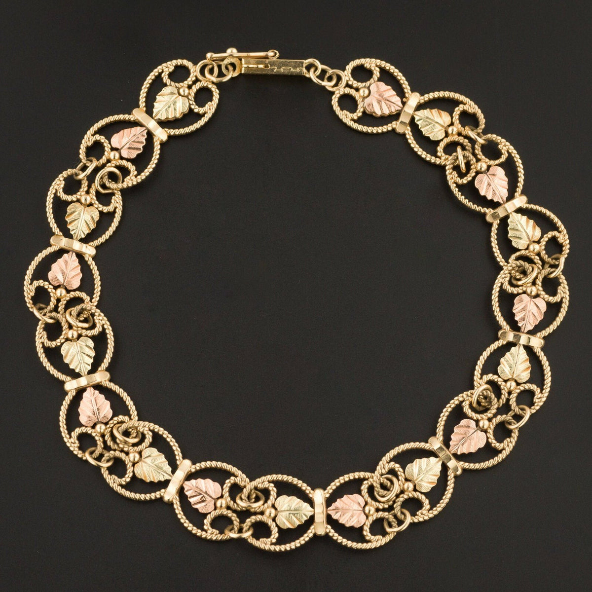Tri - Color Gold Bracelet | Rose Green &amp; Yellow Gold Leave Bracelet - Trademark Antiques