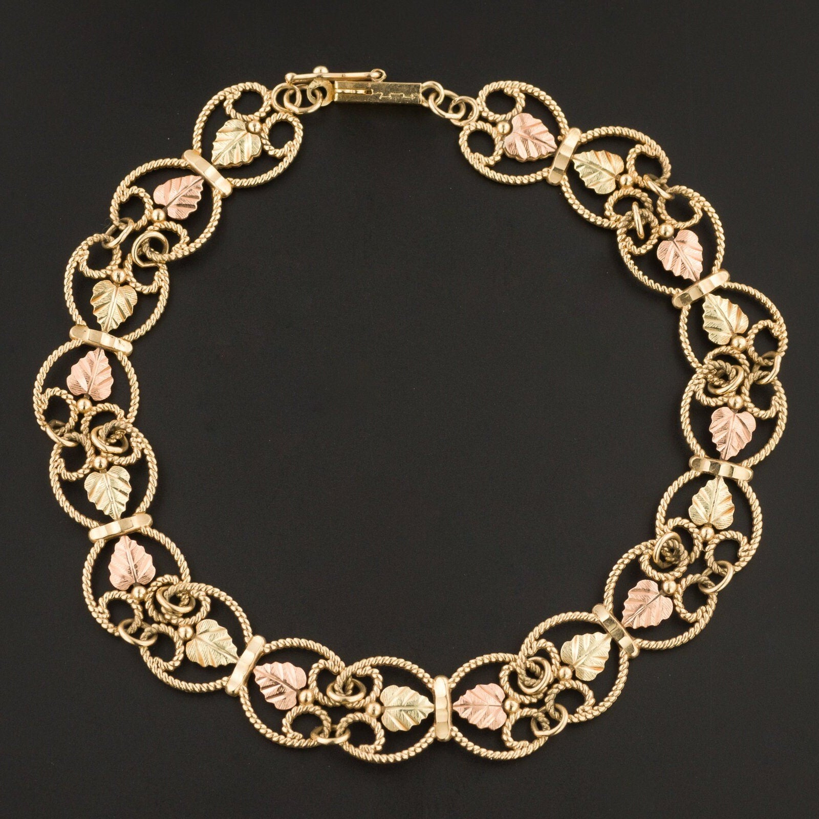 Tri - Color Gold Bracelet | Rose Green & Yellow Gold Leave Bracelet - Trademark Antiques