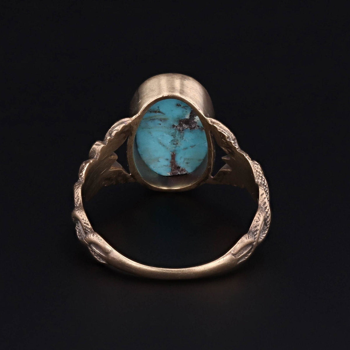 Turquoise Caduceus Ring of 14k Gold Antique Reproduction - Trademark Antiques