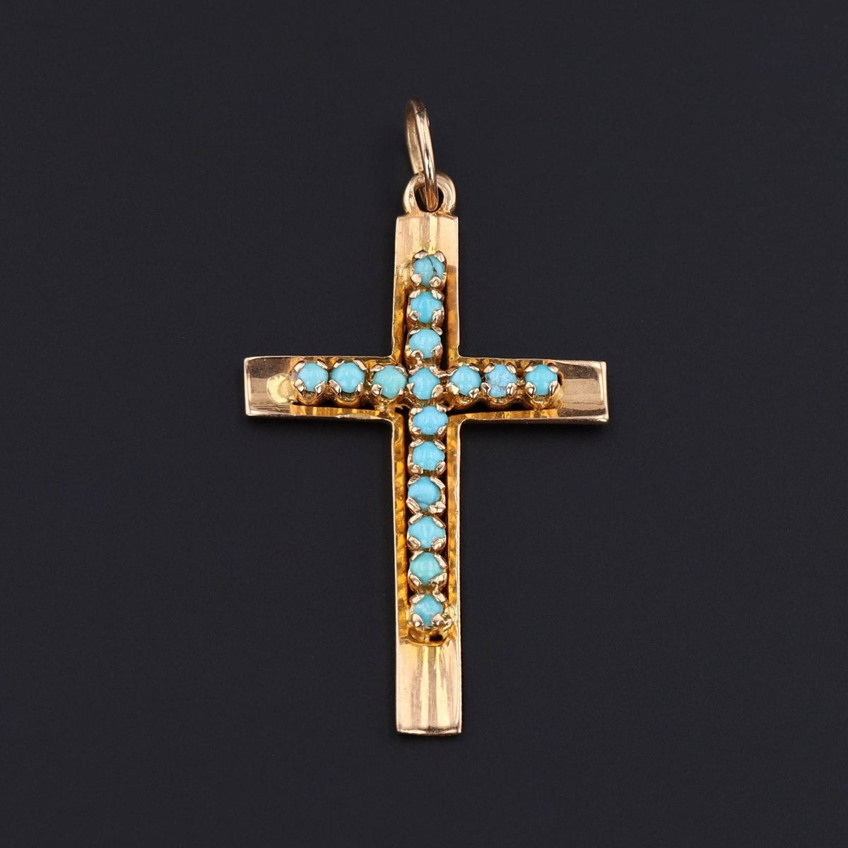 Turquoise Cross Pendant | 14k Gold Cross Pendant - Trademark Antiques