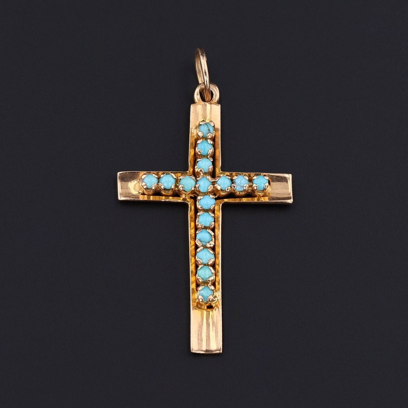 Turquoise Cross Pendant | 14k Gold Cross Pendant - Trademark Antiques