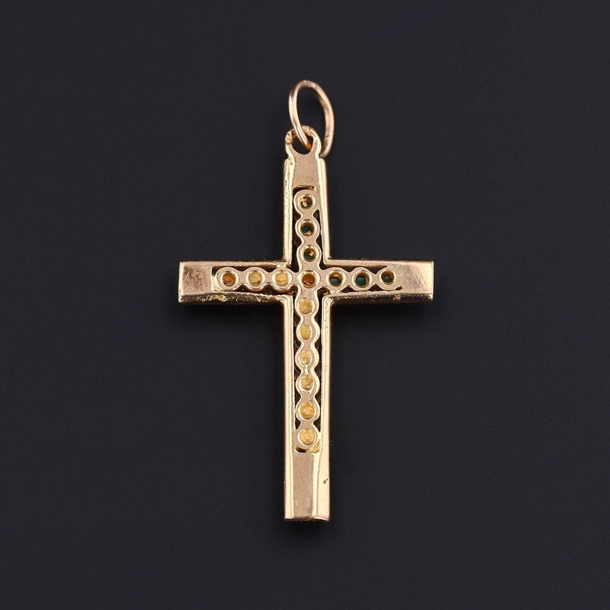 Turquoise Cross Pendant | 14k Gold Cross Pendant - Trademark Antiques