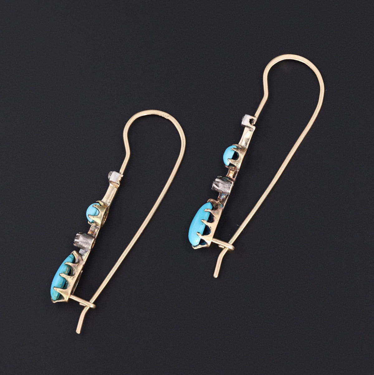 Turquoise &amp; Diamond Earrings | 14k Gold and Silver Earrings - Trademark Antiques