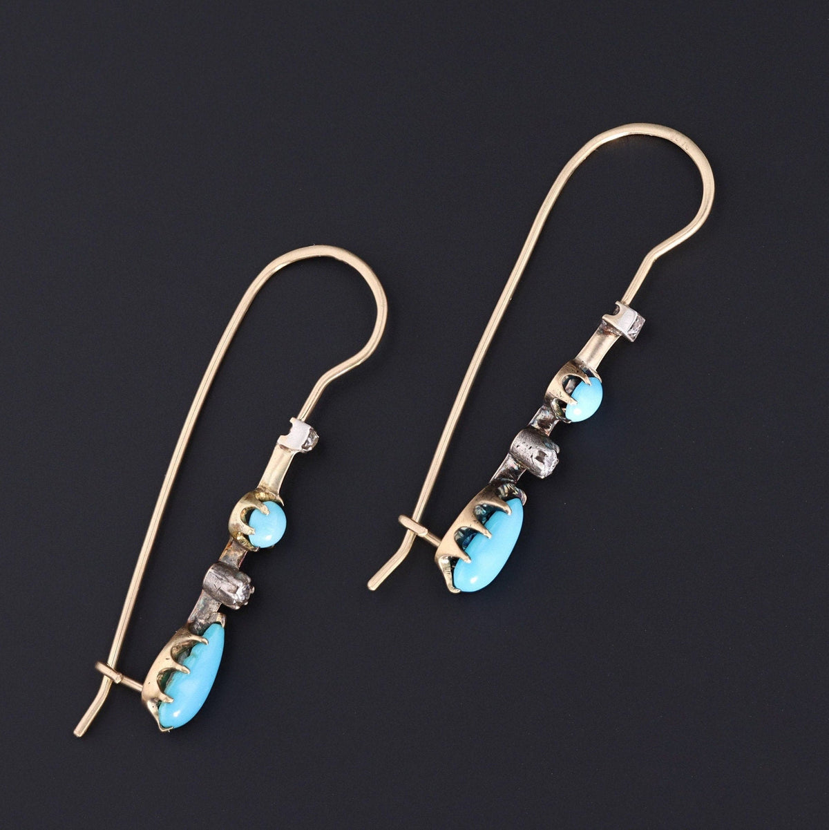Turquoise &amp; Diamond Earrings | 14k Gold and Silver Earrings - Trademark Antiques