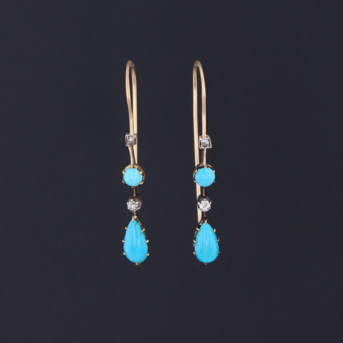 Turquoise &amp; Diamond Earrings | 14k Gold and Silver Earrings - Trademark Antiques