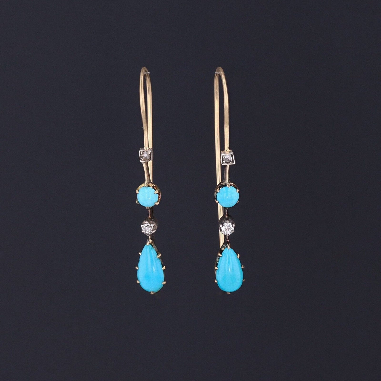Turquoise & Diamond Earrings | 14k Gold and Silver Earrings - Trademark Antiques