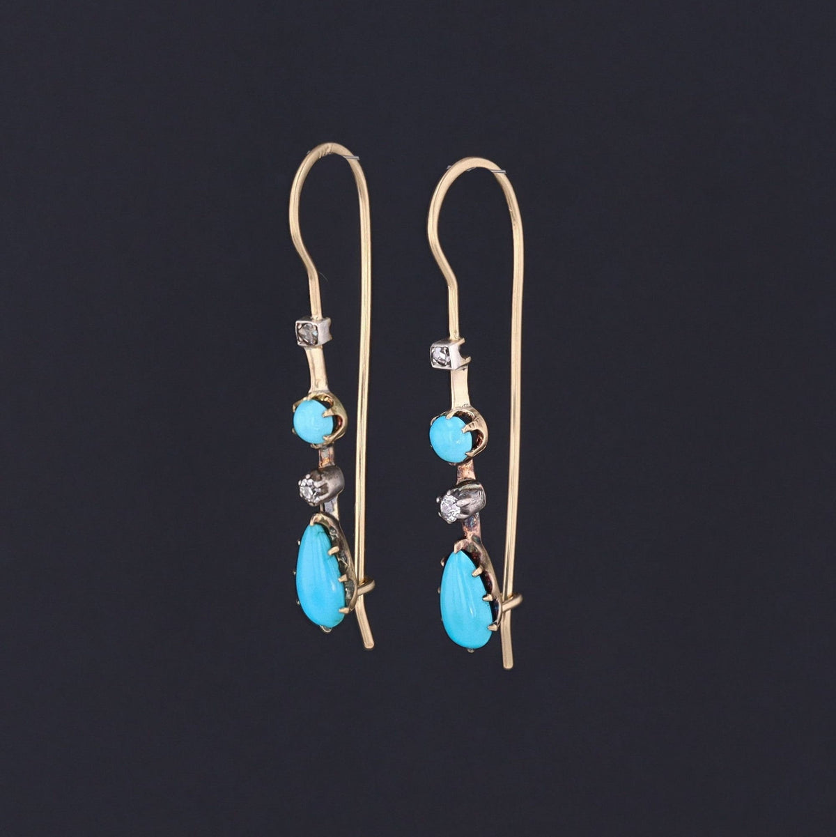 Turquoise &amp; Diamond Earrings | 14k Gold and Silver Earrings - Trademark Antiques