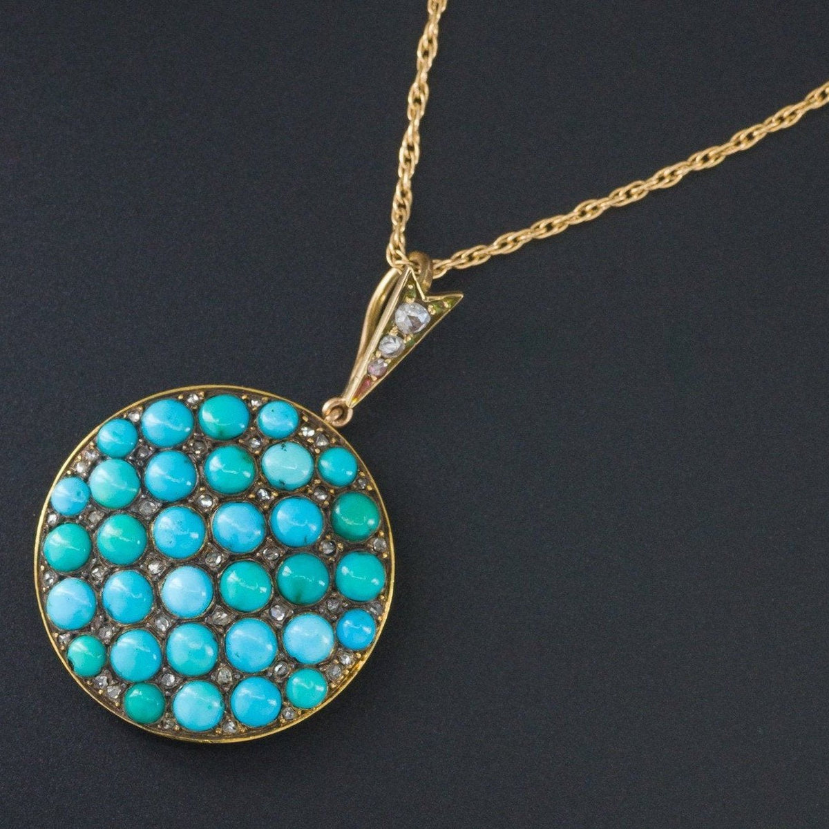 Turquoise &amp; Diamond Pendant | Antique Turquoise Pendant - Trademark Antiques