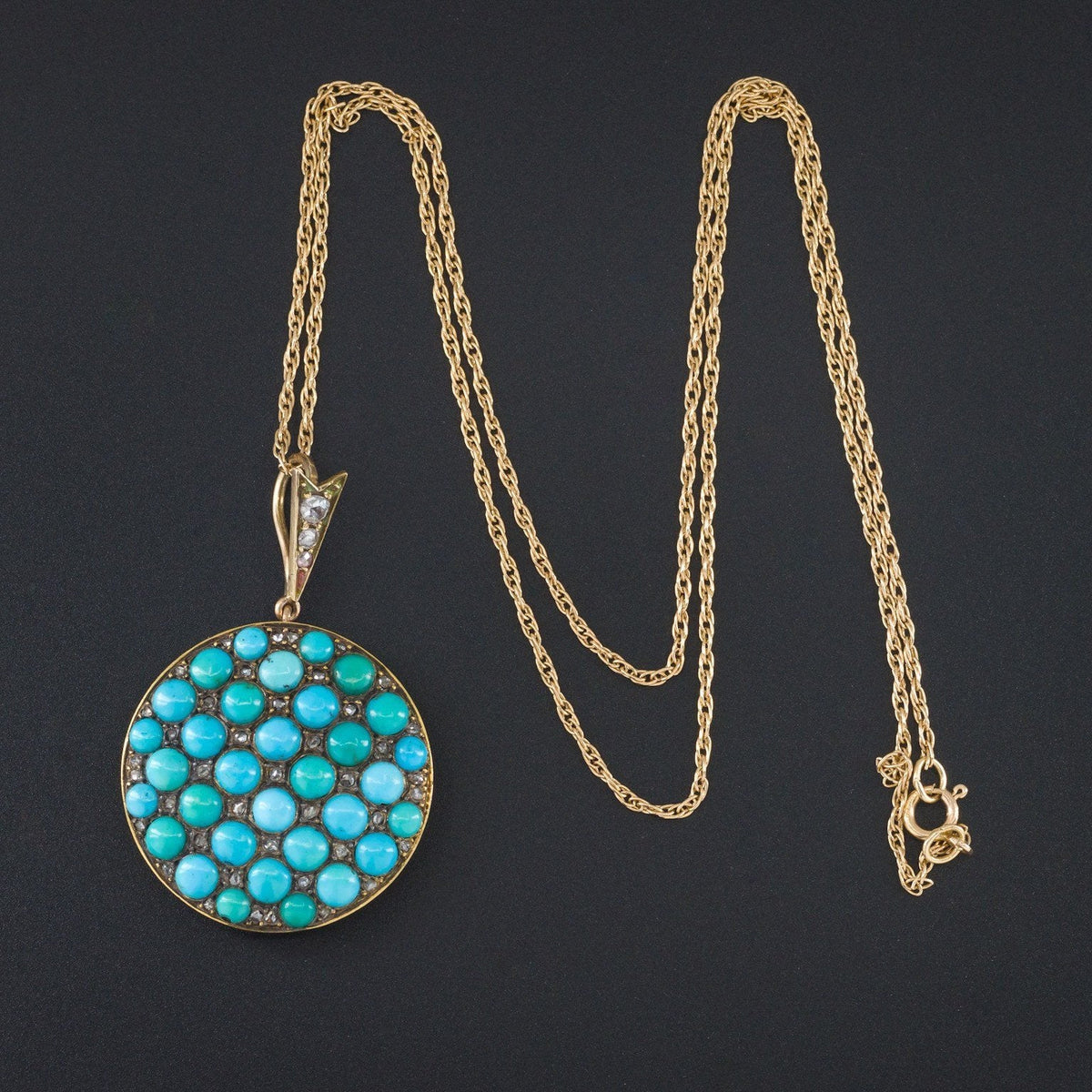 Turquoise &amp; Diamond Pendant | Antique Turquoise Pendant - Trademark Antiques