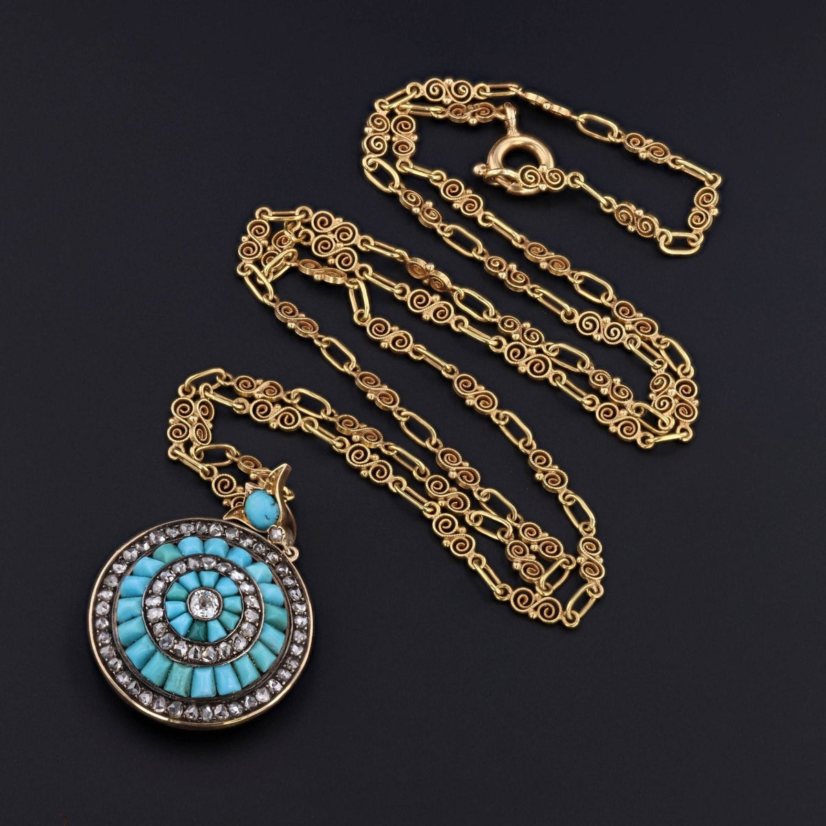 Turquoise &amp; Diamond Pendant | Antique Turquoise Pendant - Trademark Antiques