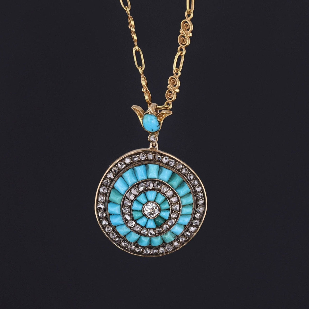 Turquoise &amp; Diamond Pendant | Antique Turquoise Pendant - Trademark Antiques