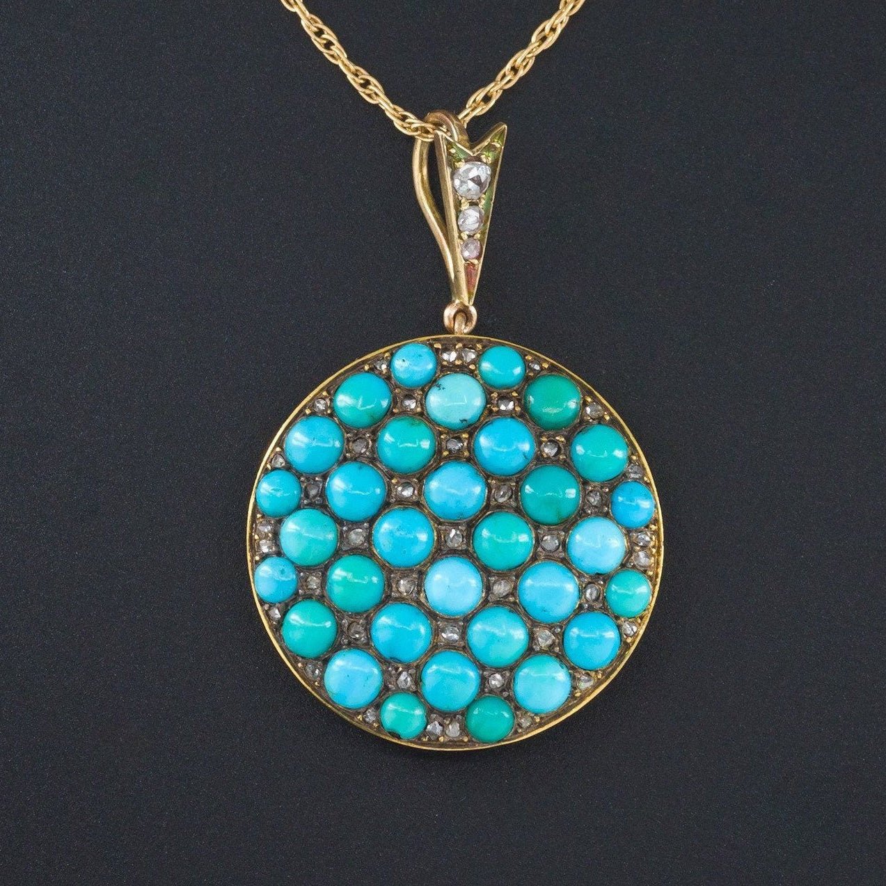 Turquoise & Diamond Pendant | Antique Turquoise Pendant - Trademark Antiques