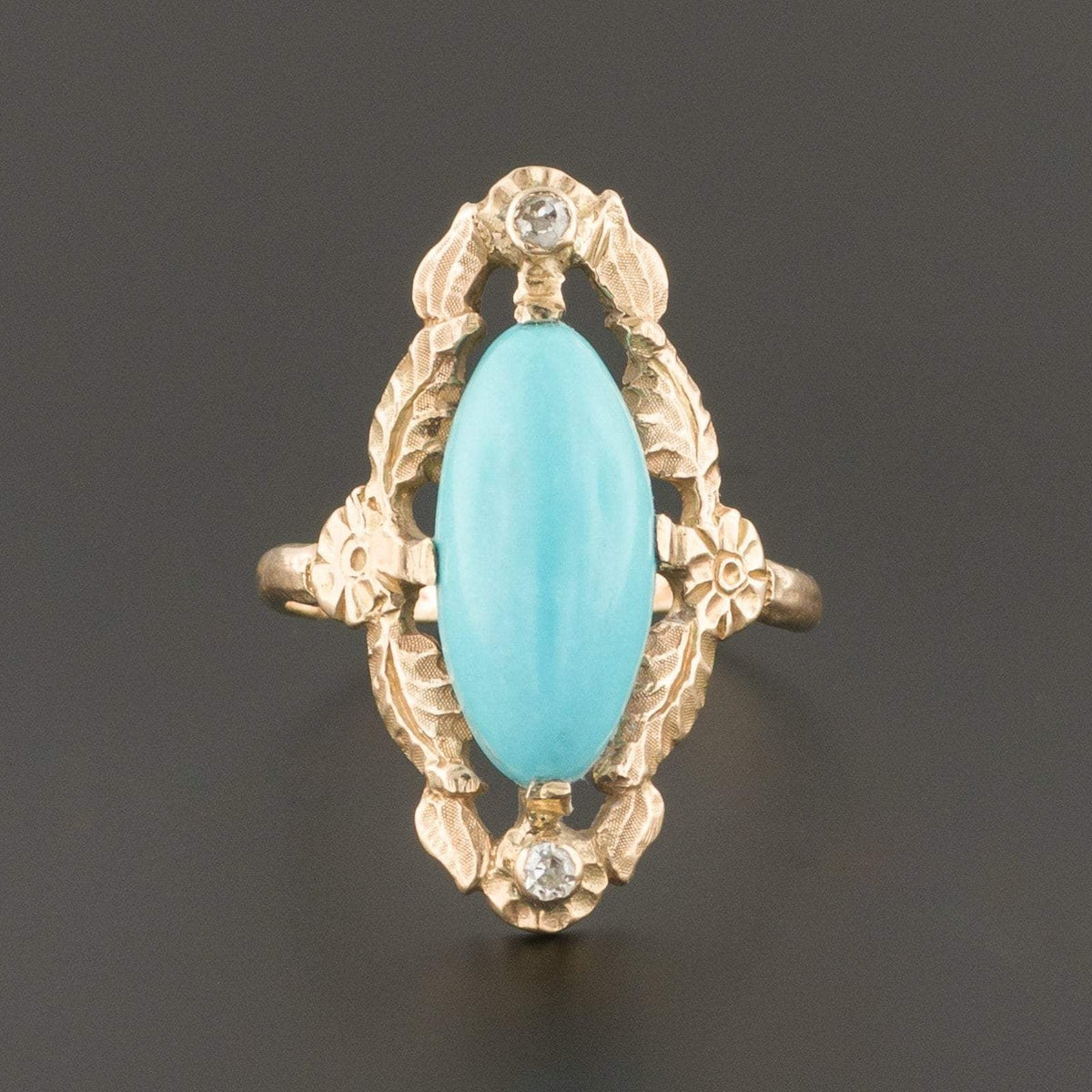 Turquoise &amp; Diamond Ring | 10k Gold Turquoise Ring - Trademark Antiques