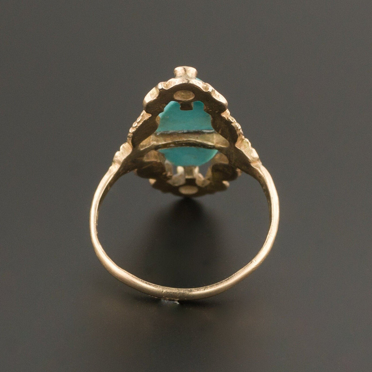 Turquoise &amp; Diamond Ring | 10k Gold Turquoise Ring - Trademark Antiques