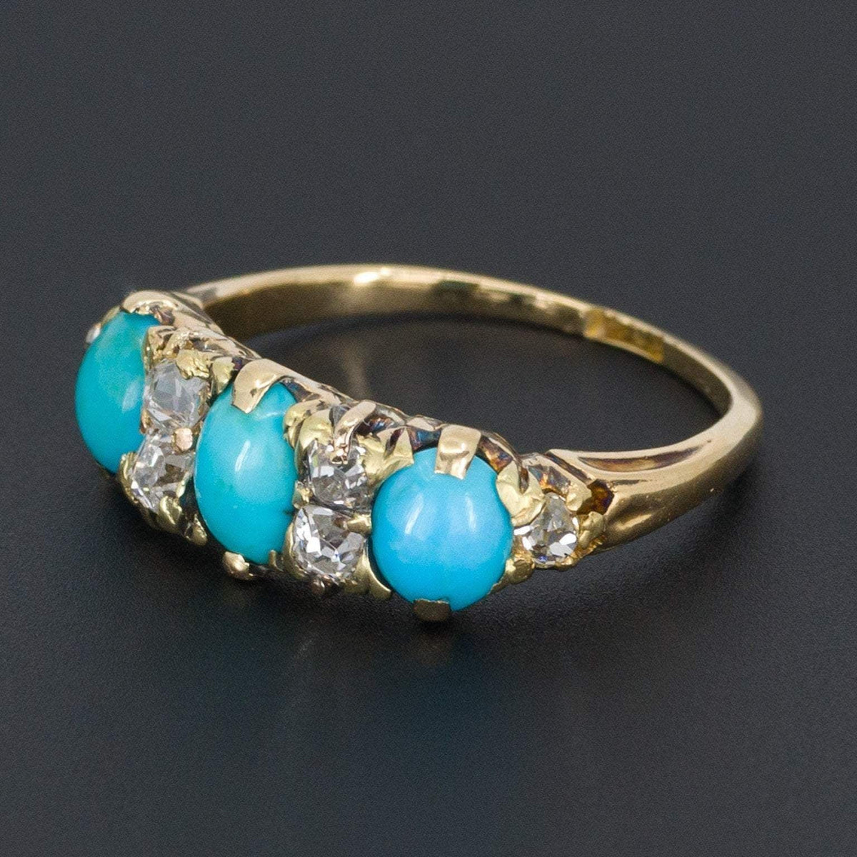 Turquoise &amp; Diamond Ring | 18k Gold Ring - Trademark Antiques