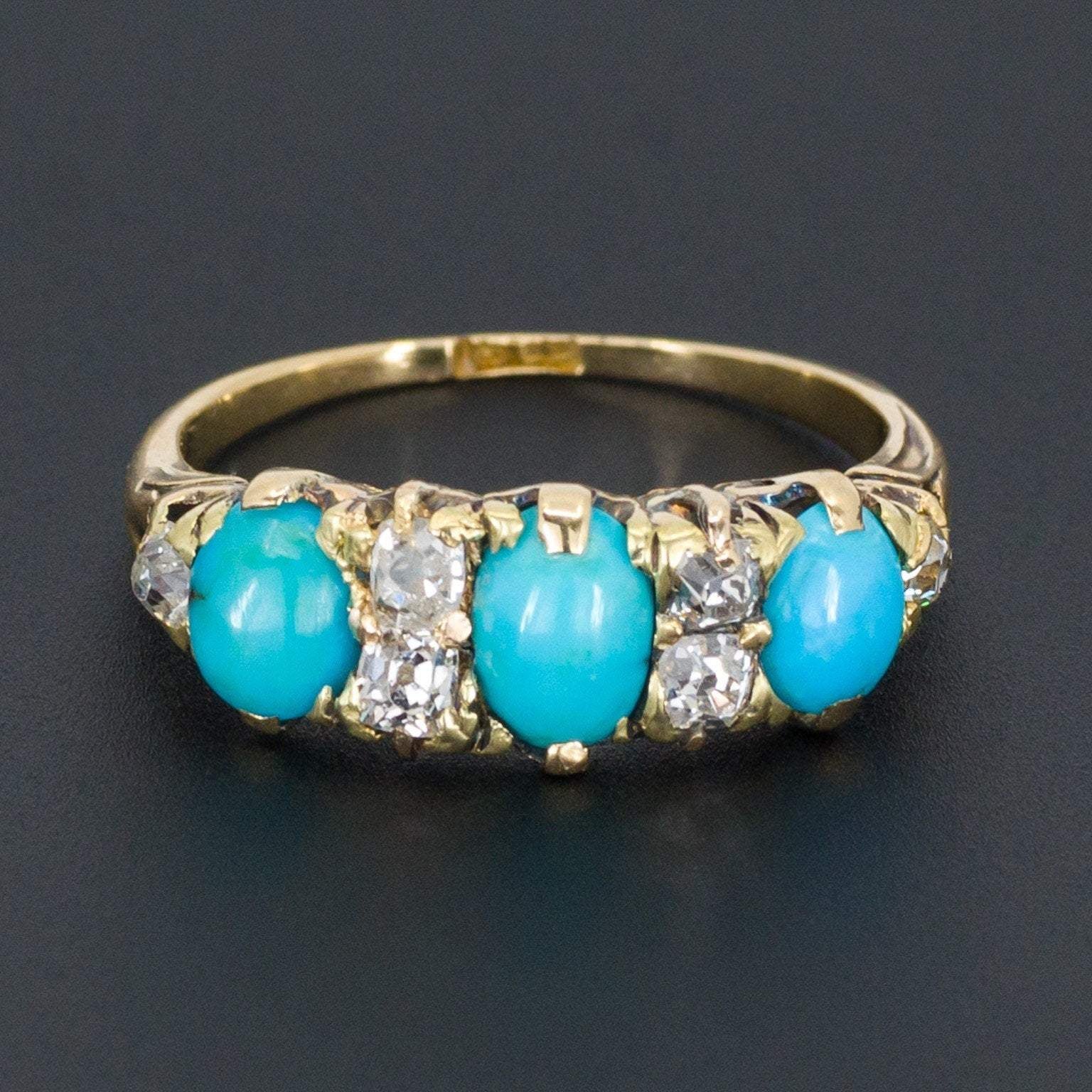 Turquoise & Diamond Ring | 18k Gold Ring - Trademark Antiques