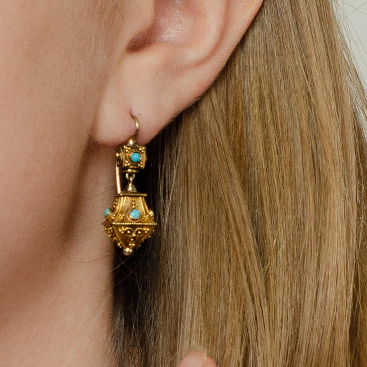 Turquoise Earrings | 14k Gold Earrings - Trademark Antiques