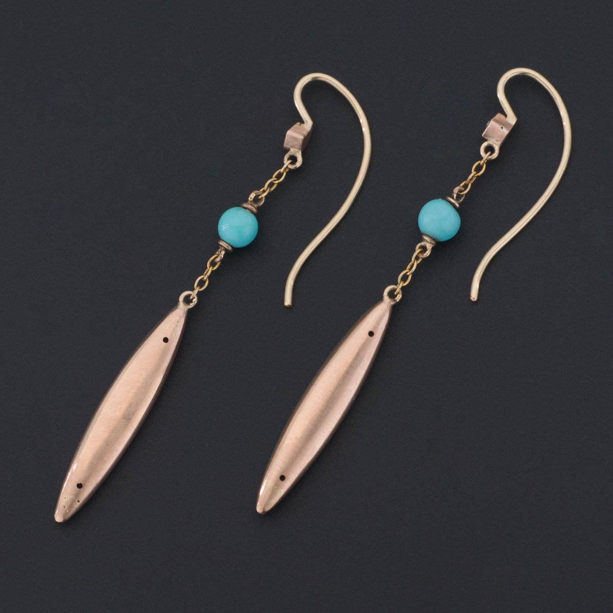 Turquoise Enamel &amp; Pearl Earrings | 14k Gold Earrings - Trademark Antiques