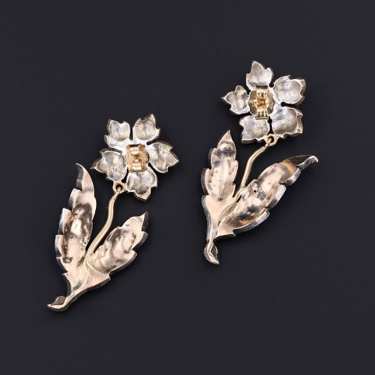 Turquoise Flower Earrings | Silver, 14k Gold, Turquoise &amp; Pearl Earrings - Trademark Antiques