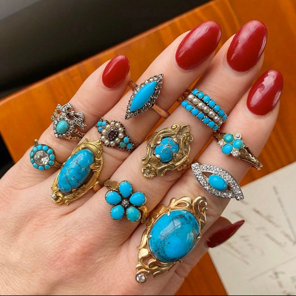 Turquoise Flower Ring | Antique Flower Ring - Trademark Antiques