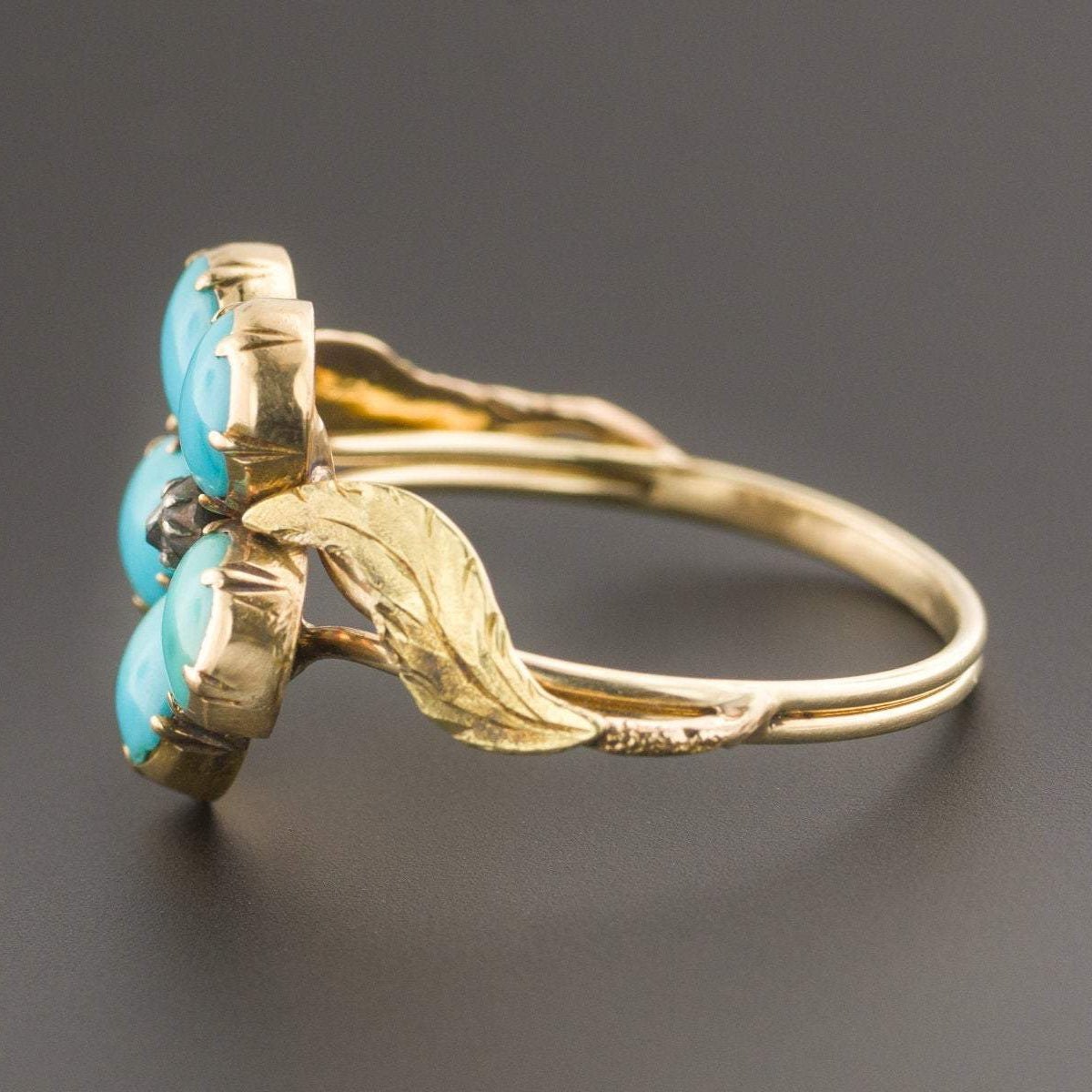 Turquoise Flower Ring | Antique Flower Ring - Trademark Antiques