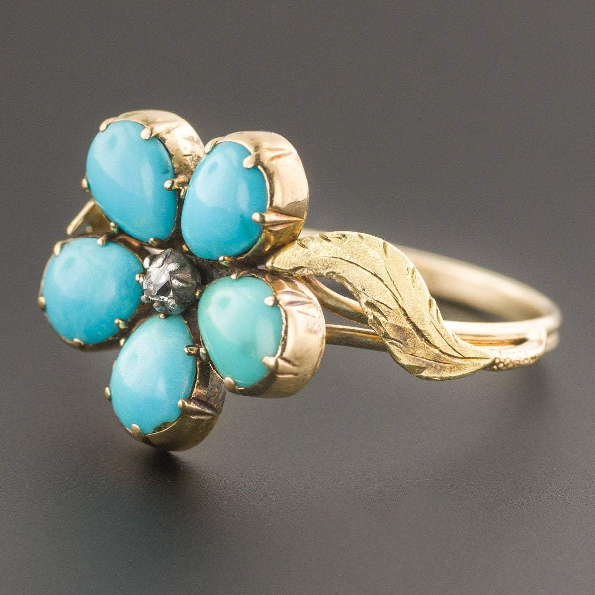 Turquoise Flower Ring | Antique Flower Ring - Trademark Antiques