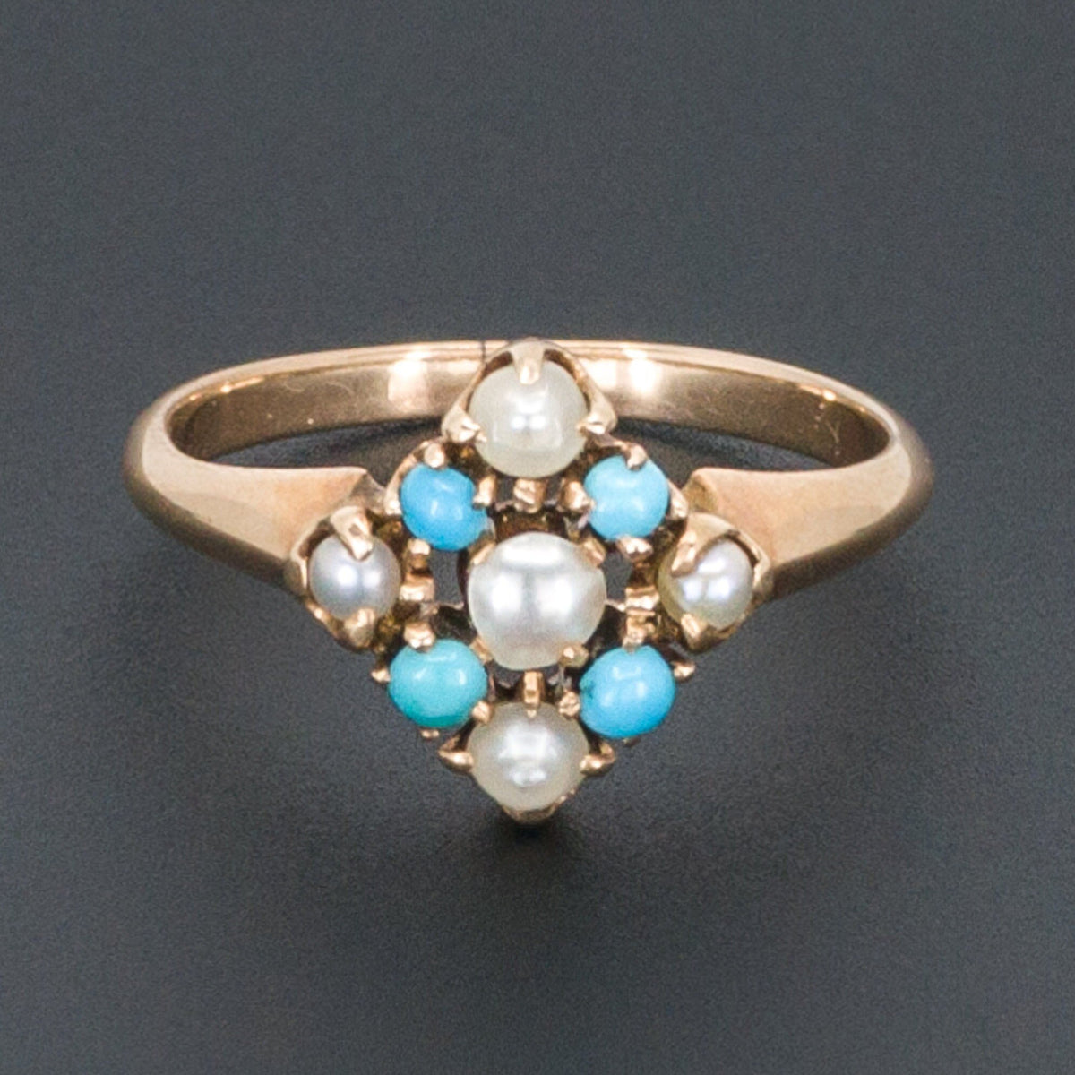 Turquoise Glass &amp; Pearl Ring | Antique Ring - Trademark Antiques