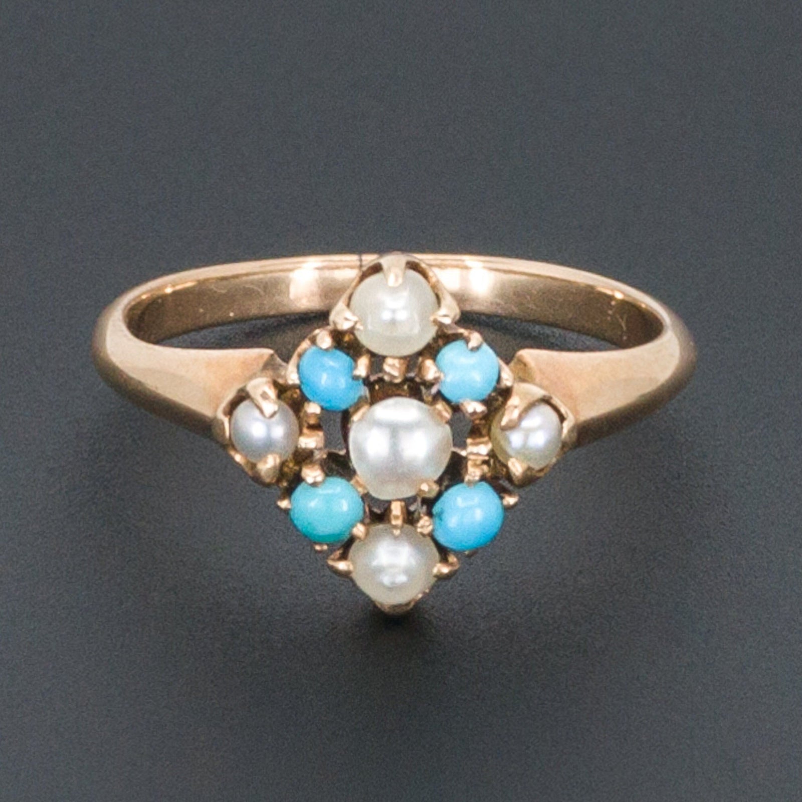 Turquoise Glass & Pearl Ring | Antique Ring - Trademark Antiques