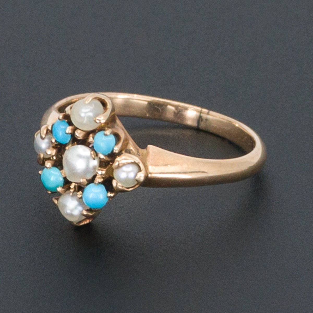 Turquoise Glass &amp; Pearl Ring | Antique Ring - Trademark Antiques