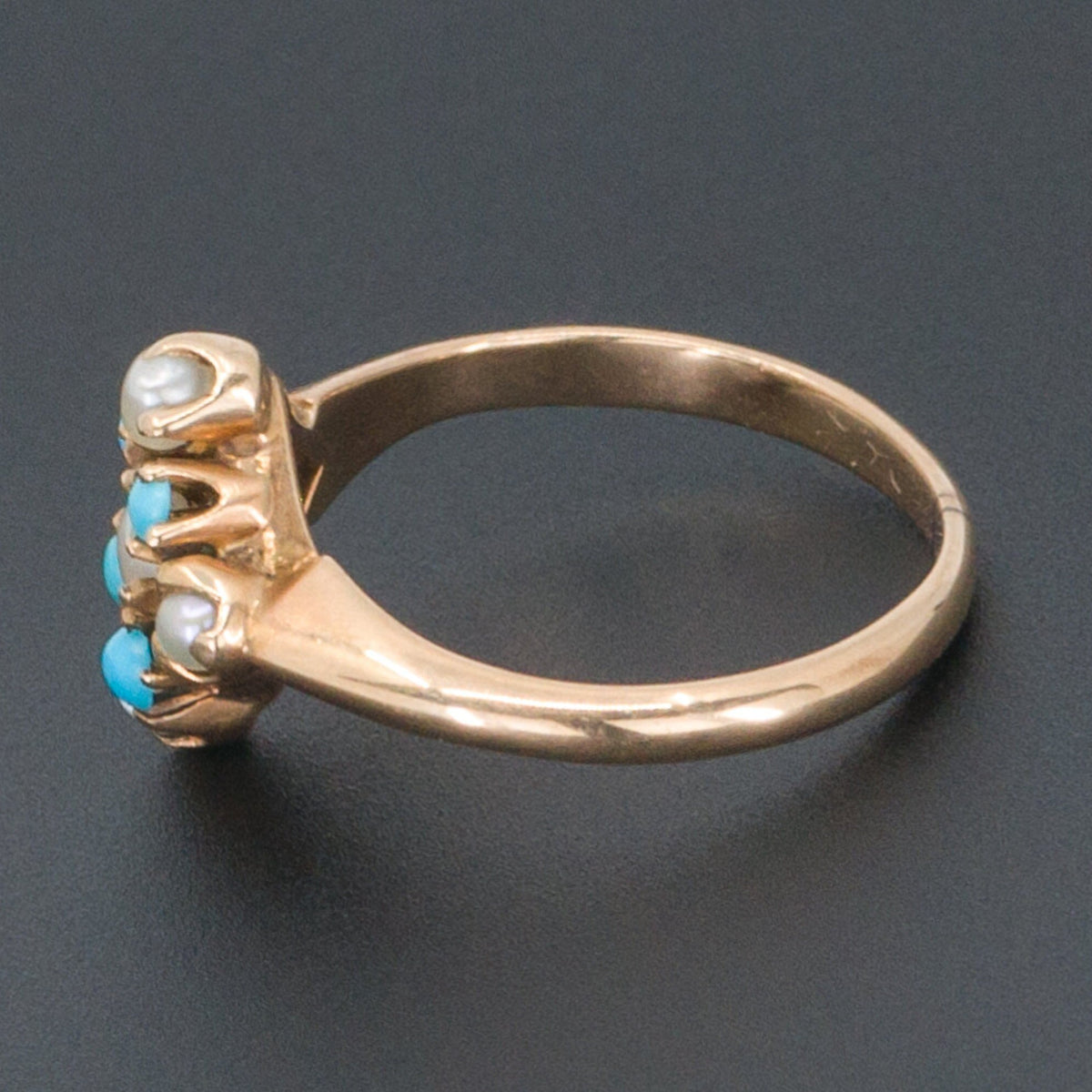 Turquoise Glass &amp; Pearl Ring | Antique Ring - Trademark Antiques
