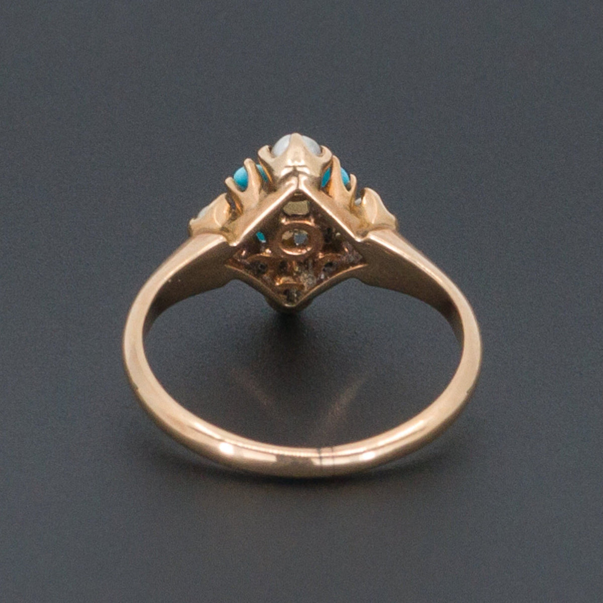 Turquoise Glass &amp; Pearl Ring | Antique Ring - Trademark Antiques