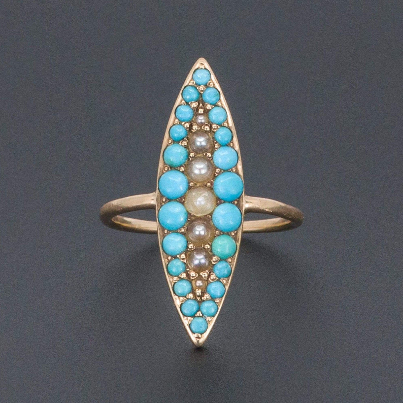 Turquoise Navette Ring | Antique Turquoise Ring - Trademark Antiques