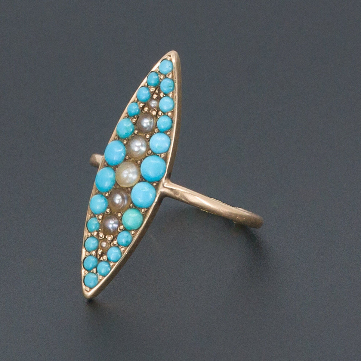 Turquoise Navette Ring | Antique Turquoise Ring - Trademark Antiques
